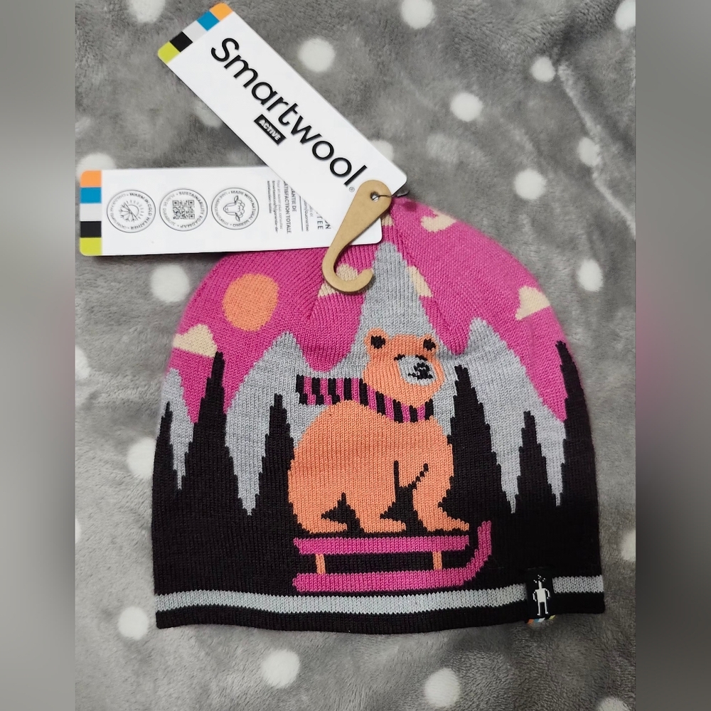 Smartwool Reversible Kids' Pink and Gray Bear Hat Size SM Qty 1